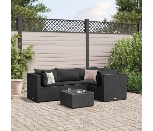 5-Daļīgs Dārza Mēbeļu Komplekts Ar Matračiem, Pe Pinums, Melns Vidaxl