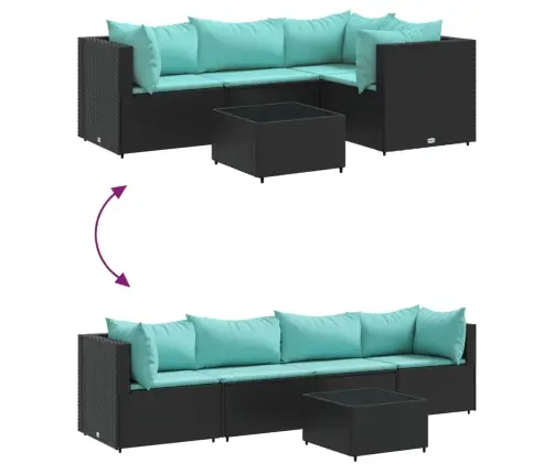 5-Daļīgs Dārza Mēbeļu Komplekts Ar Matračiem, Pe Pinums, Melns Vidaxl