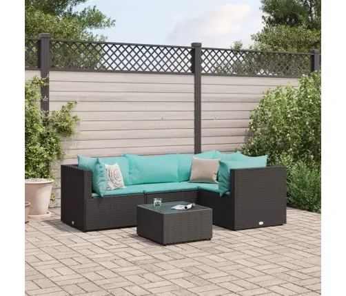 5-Daļīgs Dārza Mēbeļu Komplekts Ar Matračiem, Pe Pinums, Melns Vidaxl