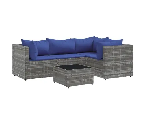 5-Daļīgs Dārza Atpūtas Mēbeļu Komplekts Ar Matračiem, Pelēks Pe Vidaxl