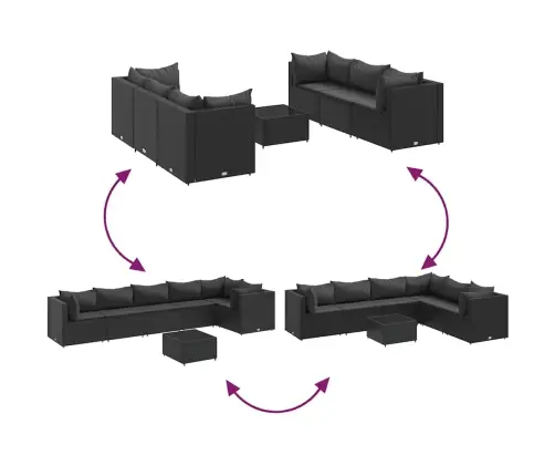 7-Osaline Aiamööbli Komplekt Patjadega, Must, Polürotang