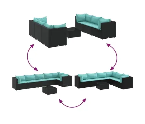 7-Osaline Aiamööbli Komplekt Patjadega, Must, Polürotang