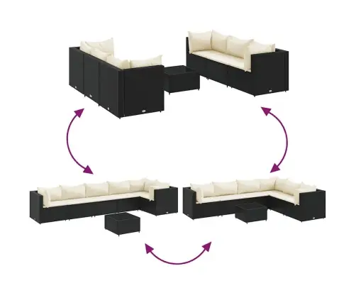 7-Osaline Aiamööbli Komplekt Patjadega, Must, Polürotang