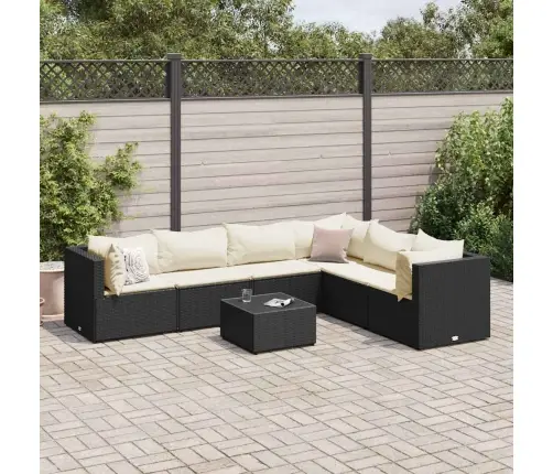 7-Osaline Aiamööbli Komplekt Patjadega, Must, Polürotang