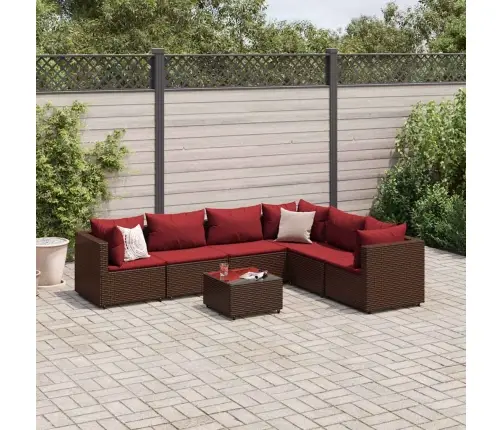 7-Osaline Aiamööblikomplekt Patjadega, Pruun, Polürotang