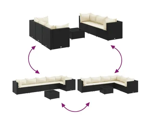 Sodo Komplektas Su Pagalvėlėmis, 7 Dalių, Juodas, Poliratanas