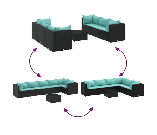 7-Osaline Aiamööbli Komplekt Patjadega, Must, Polürotang