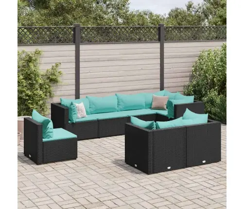 8-Osaline Aiamööbli Komplekt Patjadega, Must, Polürotang