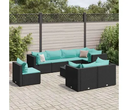 9-Osaline Aiamööbli Komplekt Patjadega, Must, Polürotang