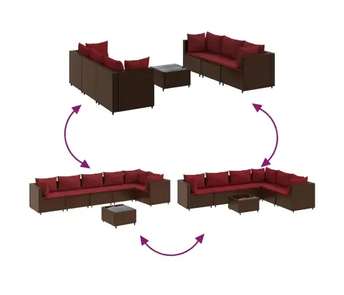 7-Osaline Aiamööblikomplekt Patjadega, Pruun, Polürotang
