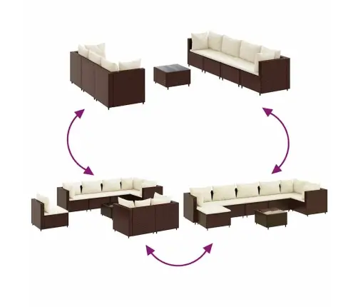 8-Osaline Aiamööbli Komplekt Patjadega, Pruun, Polürotang