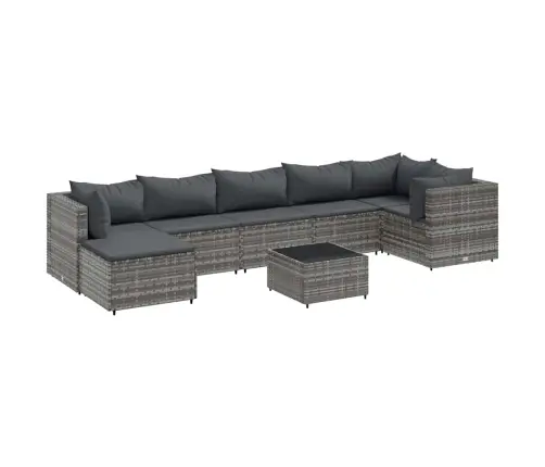 8-Daļīgs Dārza Atpūtas Mēbeļu Komplekts Ar Matračiem, Pelēks Pe Vidaxl