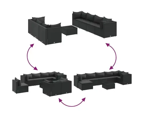 Sodo Komplektas Su Pagalvėlėmis, 8 Dalių, Juodas, Poliratanas