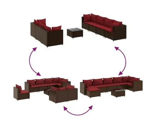 8-Osaline Aiamööbli Komplekt Patjadega, Pruun, Polürotang