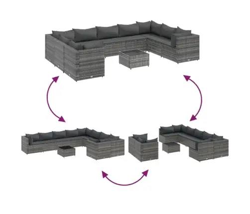 Sodo Komplektas Su Pagalvėlėmis, 10 Dalių, Pilkas, Poliratanas