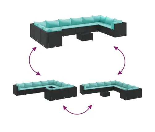 10-Osaline Aiamööbli Komplekt Patjadega, Must, Polürotang