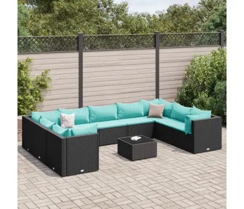 10-Osaline Aiamööbli Komplekt Patjadega, Must, Polürotang