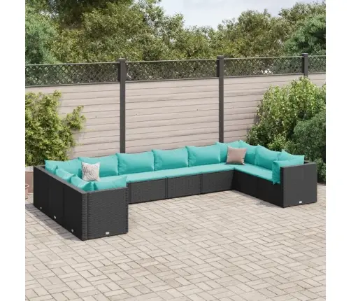 10-Osaline Aiamööbli Komplekt Patjadega, Must, Polürotang