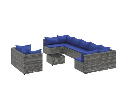 10-Daļīgs Dārza Dīvāna Komplekts Ar Matračiem, Pelēks Pe Pinums Vidaxl