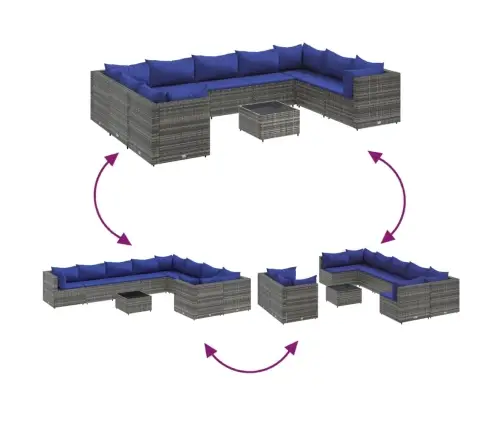 10-Daļīgs Dārza Dīvāna Komplekts Ar Matračiem, Pelēks Pe Pinums Vidaxl