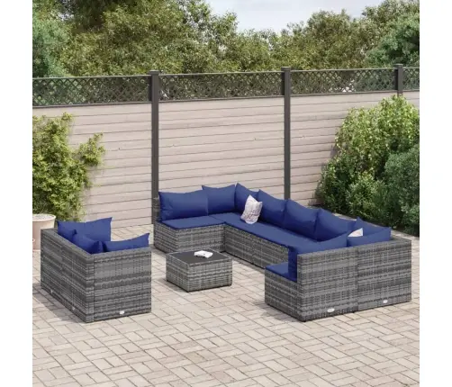 10-Daļīgs Dārza Dīvāna Komplekts Ar Matračiem, Pelēks Pe Pinums Vidaxl