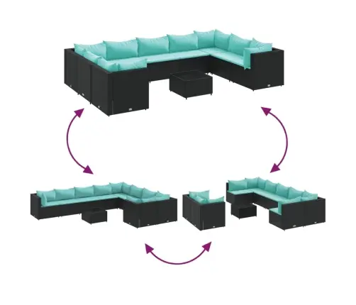 Sodo Komplektas Su Pagalvėlėmis, 10 Dalių, Juodas, Poliratanas