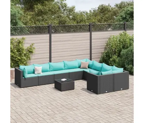 Sodo Komplektas Su Pagalvėlėmis, 10 Dalių, Juodas, Poliratanas