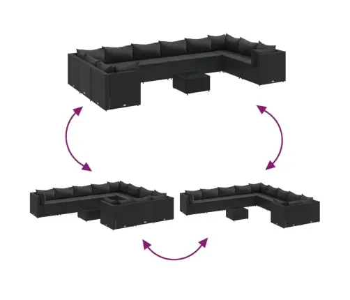 Sodo Komplektas Su Pagalvėlėmis, 11 Dalių, Juodas, Poliratanas