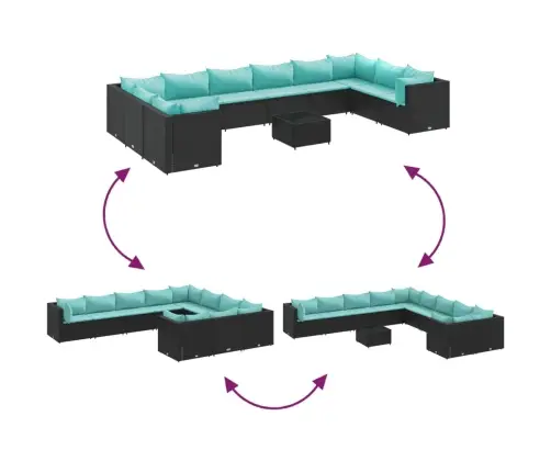 11-Daļīgs Dārza Dīvāna Komplekts, Matrači, Melna Pe Rotangpalma Vidaxl
