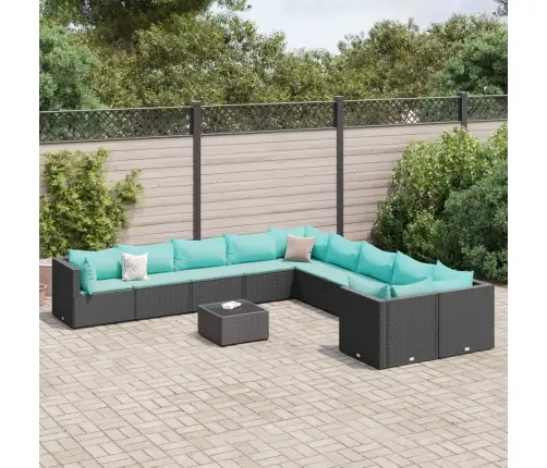 Sodo Komplektas Su Pagalvėlėmis, 11 Dalių, Juodas, Poliratanas