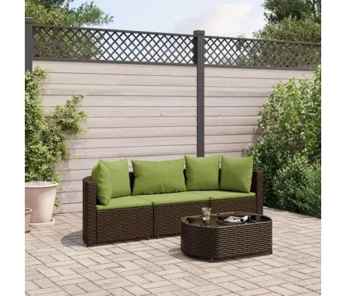 Sofos Komplektas Su Pagalvėlėmis, 4 Dalių, Rudas, Poliratanas