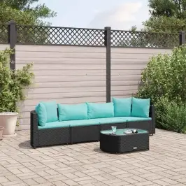 5-Daļīgs Dārza Dīvāna Komplekts Ar Matračiem, Pe Rotangpalma Vidaxl