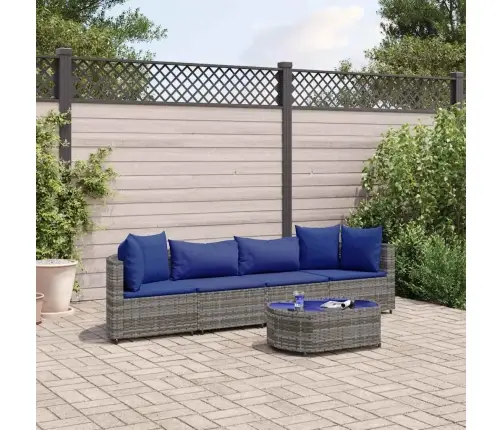 5-Daļīgs Dārza Dīvāna Komplekts Ar Matračiem, Pelēks Pe Pinums Vidaxl