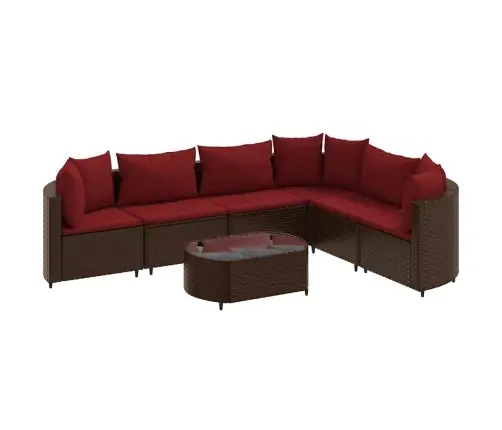 7-Osaline Aiamööblikomplekt Patjadega, Pruun, Polürotang