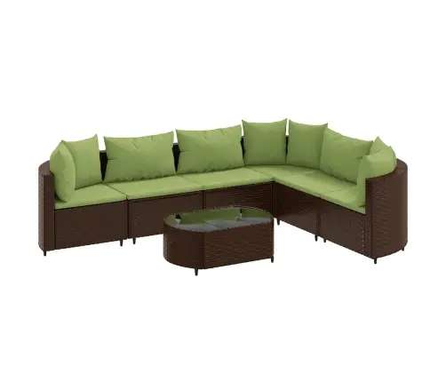 Sofos Komplektas Su Pagalvėlėmis, 7 Dalių, Rudas, Poliratanas