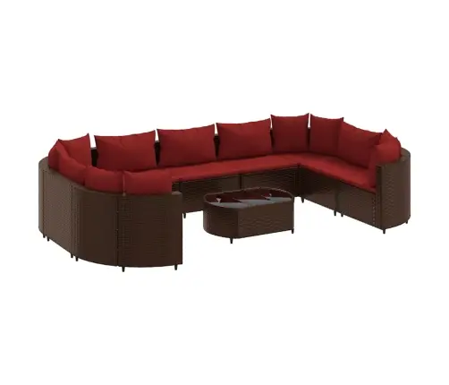 10-Daļīgs Dārza Dīvāna Komplekts, Matrači, Brūna Pe Rotangpalma Vidaxl