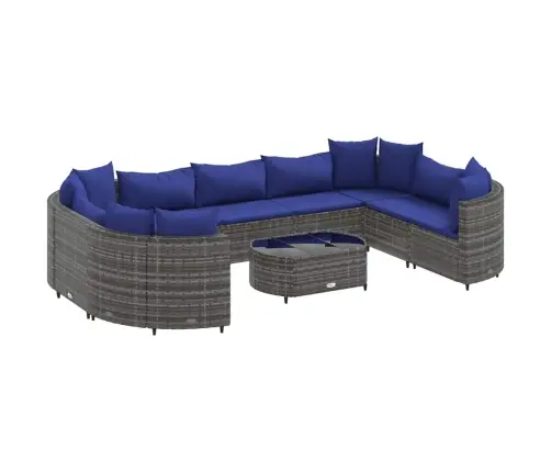 10-Daļīgs Dārza Dīvāna Komplekts Ar Matračiem, Pelēks Pe Pinums Vidaxl