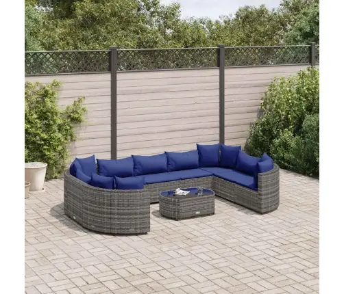 10-Daļīgs Dārza Dīvāna Komplekts Ar Matračiem, Pelēks Pe Pinums Vidaxl