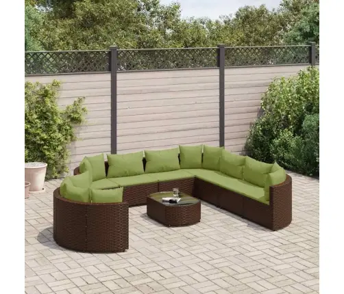 10-Daļīgs Dārza Dīvāna Komplekts, Matrači, Brūna Pe Rotangpalma Vidaxl