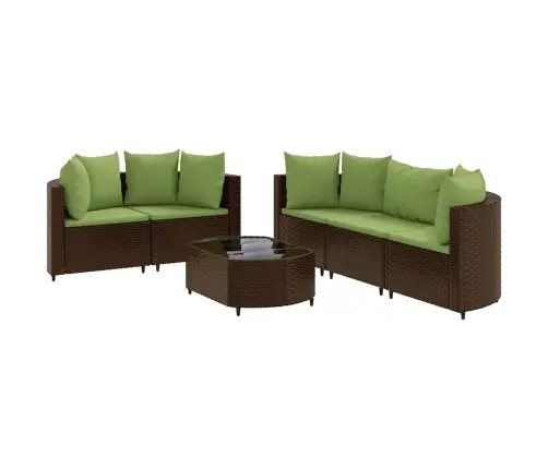 6-Osaline Aiamööblikomplekt Patjadega, Pruun, Polürotang