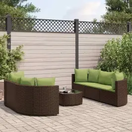 7-Daļīgs Dārza Dīvānu Komplekts, Matrači, Brūna Pe Rotangpalma Vidaxl