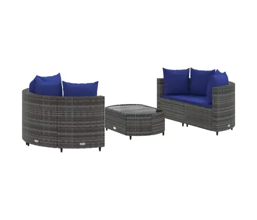 Sofos Komplektas Su Pagalvėlėmis, 5 Dalių, Pilkas, Poliratanas