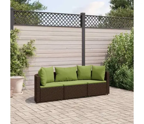 3-Daļīgs Dārza Dīvānu Komplekts, Matrači, Brūna Pe Rotangpalma Vidaxl