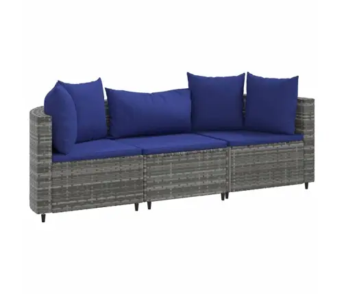 3-Daļīgs Dārza Dīvāna Komplekts Ar Matračiem, Pelēks Pe Pinums Vidaxl