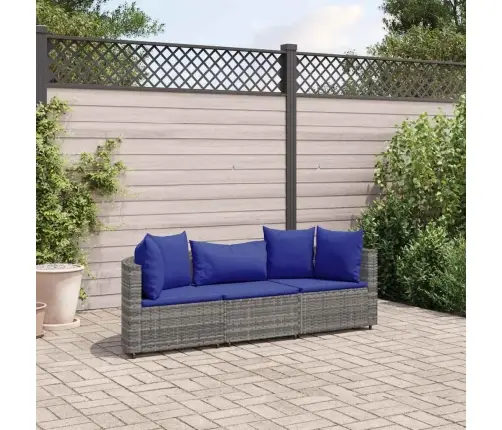 3-Daļīgs Dārza Dīvāna Komplekts Ar Matračiem, Pelēks Pe Pinums Vidaxl