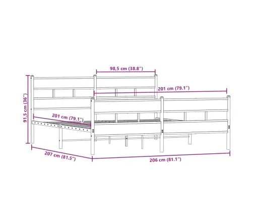 Gultas Rāmis Bez Matrača, Metāls, 200X200Cm, Ozolkoka Imitācija Vidaxl