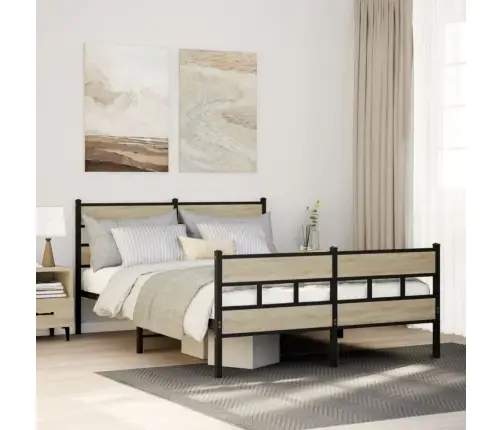 Gultas Rāmis Bez Matrača, Metāls, 150X200Cm, Ozolkoka Imitācija Vidaxl