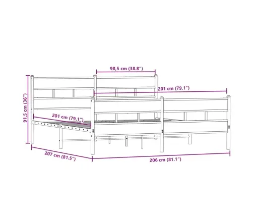 Lovos Rėmas Be Čiužinio, Dūminio Ąžuolo, 200X200cm Metalas
