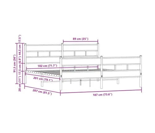 Gultas Rāmis Bez Matrača, Metāls, 180X200 Cm, Ozolkoka Krāsa Vidaxl