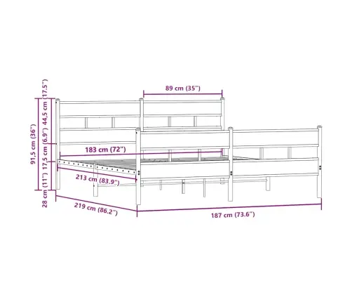 Gultas Rāmis Bez Matrača, Metāls, 183X213 Cm, Ozolkoka Krāsa Vidaxl